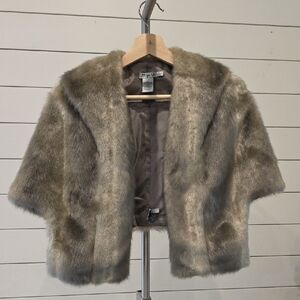 Eliza J Taupe Faux Fur Cropped Jacket